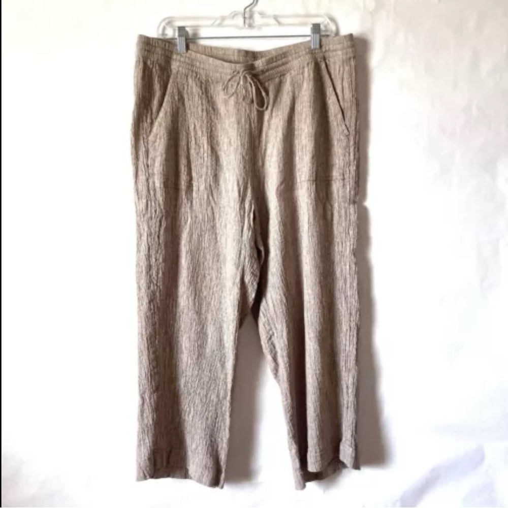 J‎ Jill Pure Jill Pull On Linen Wide Leg Pants Size L Brown Tan Crinkle